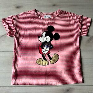 Gap Kids Disney Mickey Mouse Patriotic Sequins Red Striped Shirt